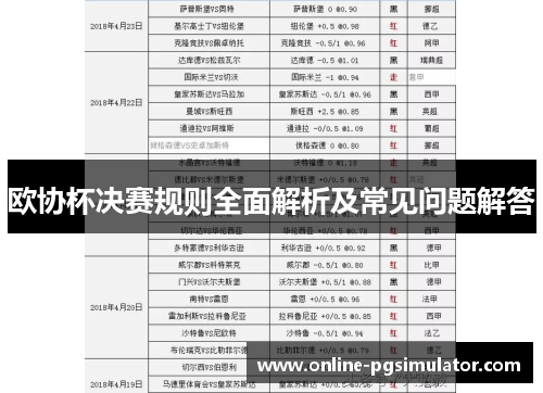 欧协杯决赛规则全面解析及常见问题解答